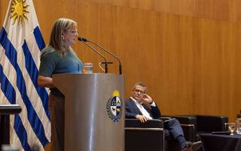 Collette Spinelli y Jorge Díaz, el 27 de marzo, en la Torre Ejecutiva. · Foto: Rodrigo Viera Amaral