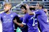 Germán Rivero, Ramiro Cristóbal y Alvaro Navarro, de Defensor, festejan un gol ante Wanderers, el sábado, en el Estadio Luis Franzini. · Foto: Javier Calvelo, adhocFOTOS Germán Rivero, Ramiro Cristóbal y Alvaro Navarro, de Defensor, festejan un gol ante Wanderers, el sábado, en el Estadio Luis Franzini. · Foto: Javier Calvelo, adhocFOTOS