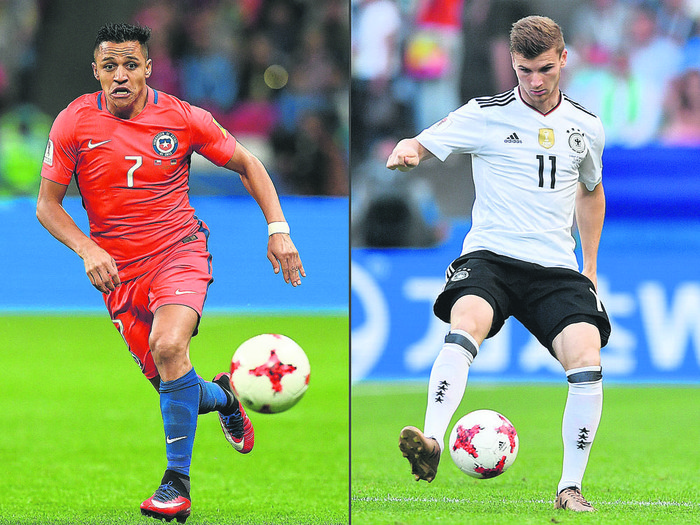 El chileno Alexis Sánchez (i) en
Kazán, el 22 de junio, y el alemán
Timo Werner, en Sochi, el 25 de
junio.
Fotos: Franck Fife y Yuri Cortez, AFP