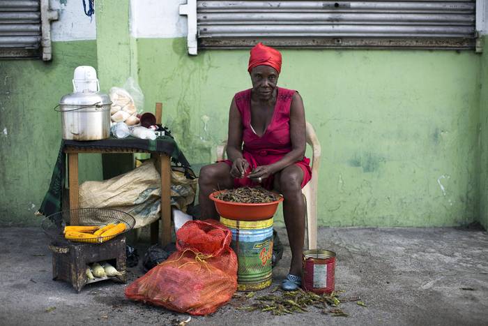 Una mujer haitiana vende verduras en el barrio Pequeño Haití, en Santo Domingo, el 1 de marzo.
 · Foto: Erika Santelices, AFP