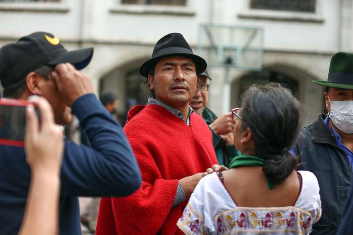 Leonidas Iza, presidente de la Confederación de Nacionalidades Indígenas de Ecuador, este miércoles, en Quito. · Foto:  José Jácome, Efe