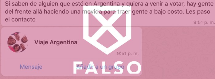 Foto principal del artículo 'VerificadoUy: Es falso el mensaje de WhatsApp que convoca a uruguayos en Argentina a contactarse con el FA para votar en el balotaje'