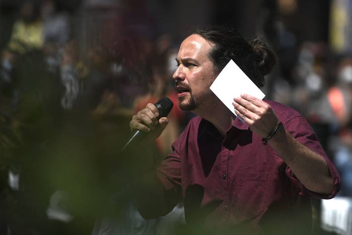 Pablo Iglesias, líder de Podemos, durante un acto de campaña para las elecciones regionales, el 18 de abril, en Madrid.

 · Foto: Pierre-Philippe Marcou, AFP