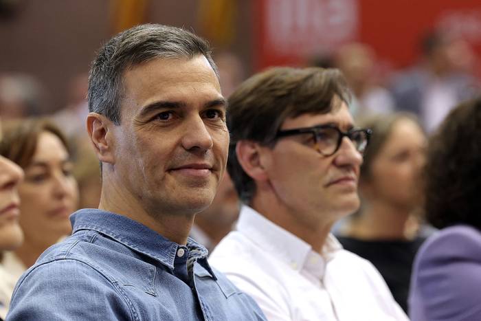 Pedro Sánchez en un acto, el 10 de mayo, en Barcelona. · Foto: Lluis Gene, AFP