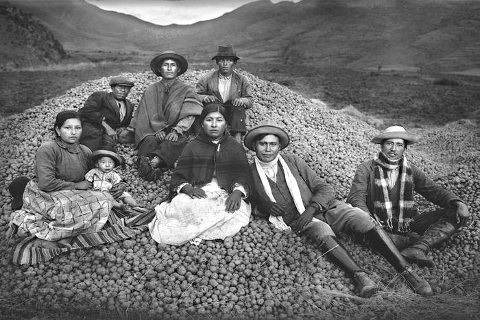 Familia de Ezequiel Arce Garcés en cosecha de papas, Cusco, Perú, 1939. · Foto: Martín Chambi