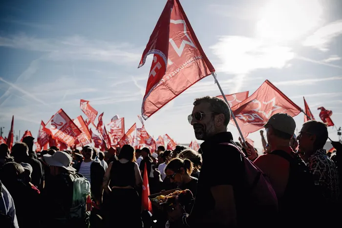 Primer mitin de campaña de Fabien Roussel (Partido Comunista Francés), el 12 de setiembre, durante la edición 91 de la Fiesta de L’Humanité. · Foto: Samuel Boivin / AFP