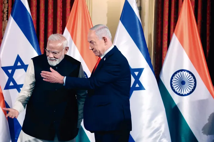 Los mandatarios de India e Israel, Narendra Modi y Benjamin Netanyahu, en Jerusalén, el 26 de febrero. · Foto: Gil Cohen-Magen, AFP