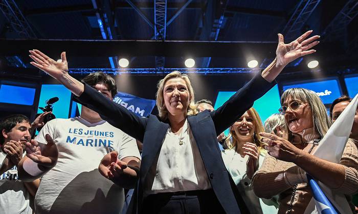 Marine Le Pen, ayer, durante un acto de campaña en Perpiñán, en el sur de Francia. · Foto: Lionel Bonaventure, AFP