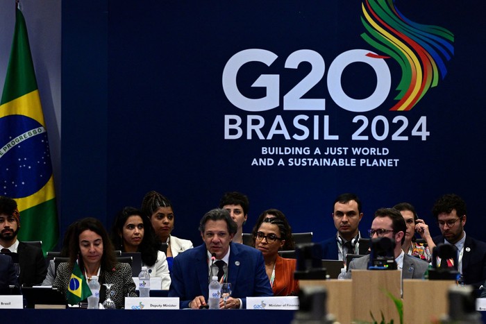 Fernando Haddad, ministro de Hacienda de Brasil, durante la reunión de ministros de Economía del G20, el 25 de julio, en Río de Janeiro. · Foto: Pablo Porciúncula, AFP.
