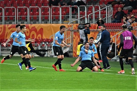 Darwin Núñez, luego del primer gol de Uruguay ante Noruega, en el Mundial sub 20 de Polonia, en Lodz. Foto: AUF. Darwin Núñez, luego del primer gol de Uruguay ante Noruega, en el Mundial sub 20 de Polonia, en Lodz. Foto: AUF.