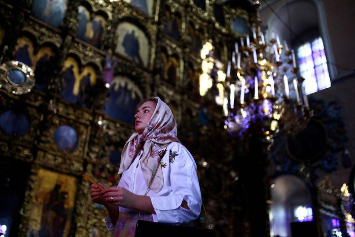 Iglesia de San Pedro y San Pablo en Kazán, el 18 de junio de 2018, durante el torneo de fútbol de la Copa Mundial Rusia 2018. · Foto: Benjamín Cremel, AFP