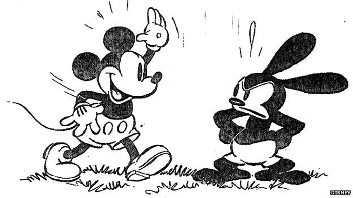 El conejo Oswald fue el antecesor de Mickey Mouse. Dibujo: Disney.