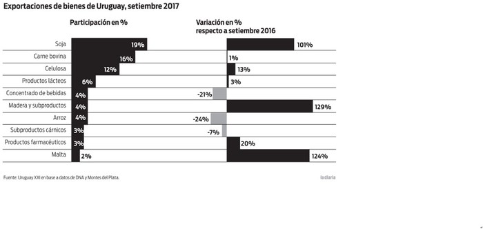 Foto principal del artículo 'Exportaciones crecieron 18,5% y totalizaron 846 millones de dólares; se destacan soja, carne bovina, lácteos y pinos en bruto'