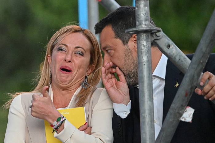 Giorgia Meloni y Matteo Salvini durante un acto en Roma, el 22 de setiembre.
