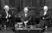 Danilo Astori, José Mujica y Daniel Gutiérrez, ayer, en el Palacio Legislativo.