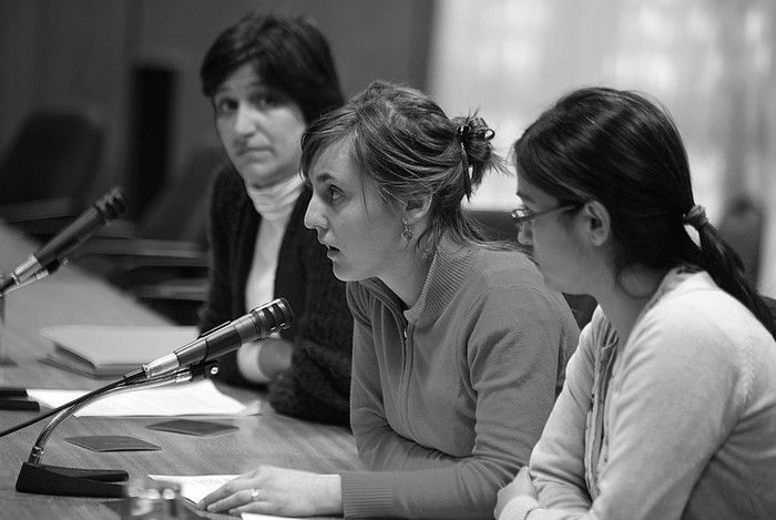 Soledad González, Leticia Musto y María José Scaniello, de la Coordinadora de Aborto Legal. · Foto: Pedro Rincón