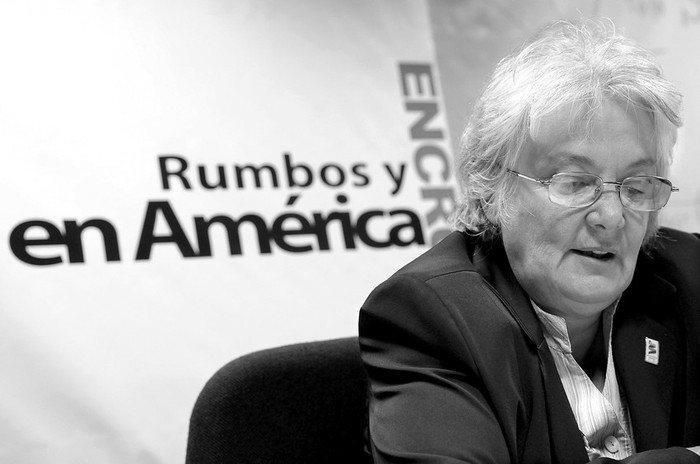 Lucía Topolansky, ayer, en el edificio anexo del Palacio Legislativo. · Foto: Nicolás Celaya