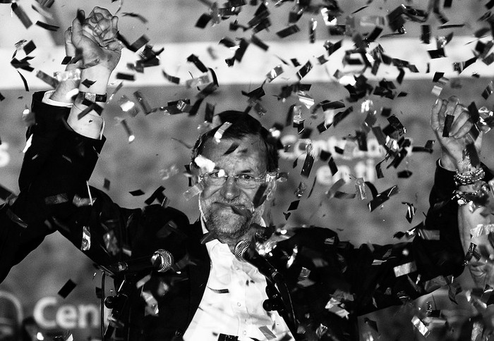 El presidente del Partido Popular, Mariano Rajoy, en la sede del PP en Madrid, España, tras conocer los resultados de las elecciones municipales y regionales. · Foto: Efe, Emilio Naranjo