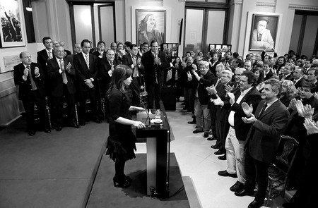 Cristina Fernández, ayer, durante el acto en la Casa Rosada en el que anunció que se postulará a la reelección presidencial. · Foto: Presidencia argentina, s/d de autor Cristina Fernández, ayer, durante el acto en la Casa Rosada en el que anunció que se postulará a la reelección presidencial. · Foto: Presidencia argentina, s/d de autor