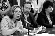 Ana Olivera, Jorge Rodríguez e Ivonne Passada, ayer, durante la conferencia de prensa que brindó la intendenta de Montevideo.