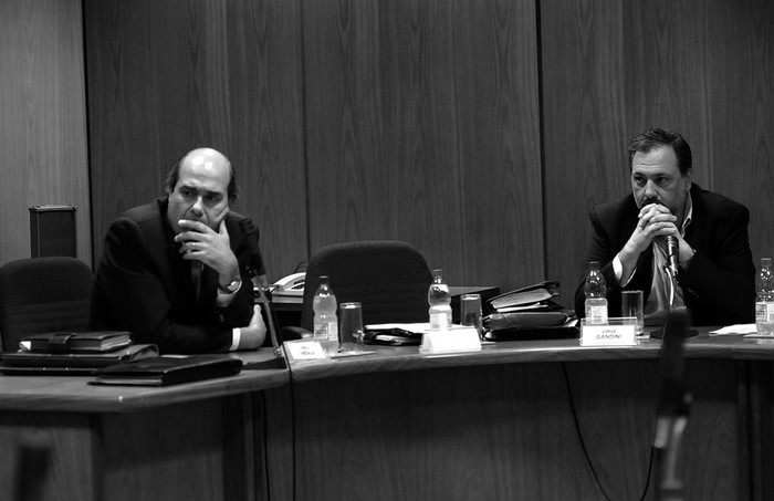 Pablo Abdala y Jorge Gandini, ayer, en la comisión de Hacienda de Diputados a la que estaba convocado el ministro de Ganadería, Tabaré Aguerre · Foto: Andrés Cuenca