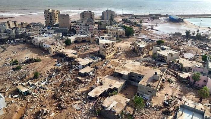 Ciudad de Derna, Libia, tras el paso del ciclón Daniel (13.09.2023). · Foto: Media Luna Roja, EFE