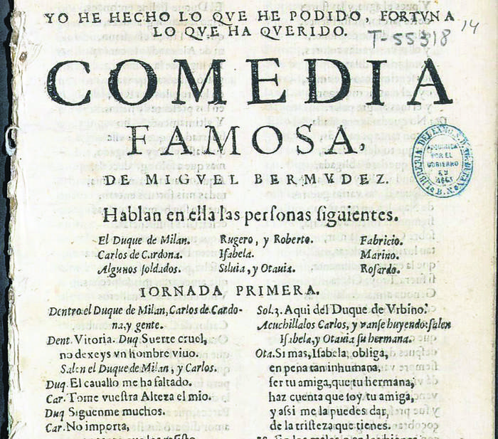 Portada de la comedia descubierta en la Biblioteca Nacional de España, atribuida a Lope de Vega.
 · Foto: Biblioteca Nacional de España