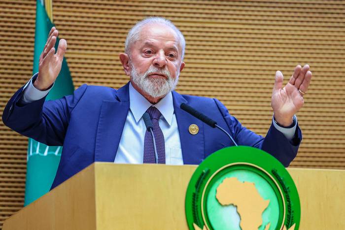 Luiz Inácio Lula da Silva, el sábado, durante la ceremonia de apertura del 37º período ordinario de sesiones de la Asamblea de la Unión Africana. · Foto: Ricardo Stuckert, presidencia brasileña, AFP