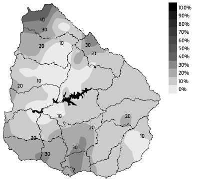 Índice de Bienestar Hídrico (primeros días de enero de 2012). Fuente: INIA