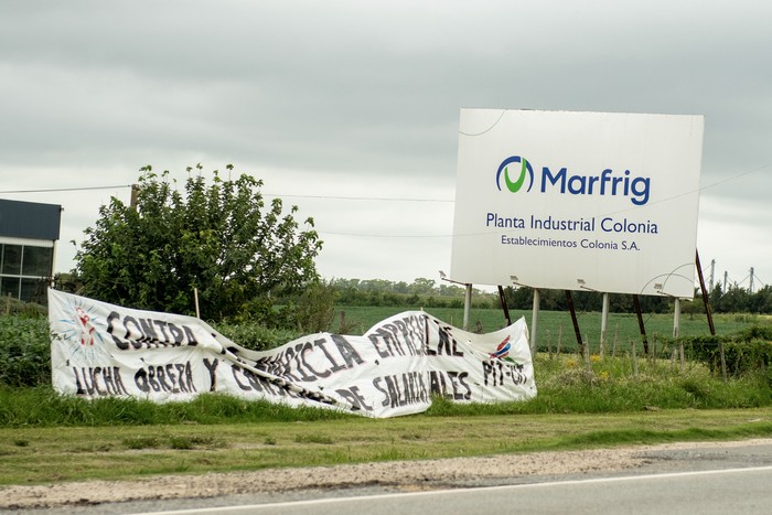 Acceso al Establecimiento Colonia, frigorífico del Grupo Marfrig (archivo, febrero de 2025). · Foto: Ignacio Dotti