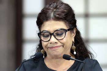 Clara Brugada, alcaldesa de la Ciudad de México, durante una conferencia de prensa sobre el asesinato de dos funcionarios cercanos, el 20 de mayo, en la Ciudad de México. · Foto: Ulises Ruiz, AFP