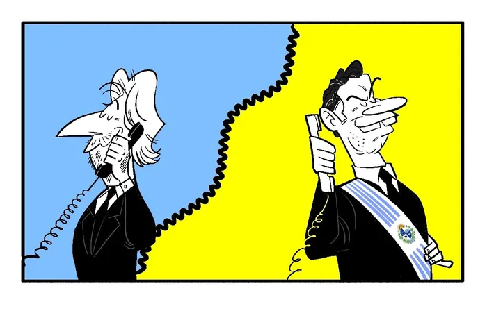 Foto principal del artículo 'El diálogo entre Yamandú Orsi y Luis Lacalle Pou' · Ilustración: Cristian Moreira (MiLoco)