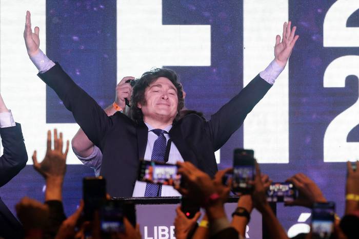 Javier Milei en la noche de las elecciones en Argentina.