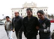 Edison Suárez, Fernando Kanapkis, Enrique Saravia y Héctor Moran, a su llegada al Edificio Anexo del Palacio Legislativo. Foto: Pablo Nogueira