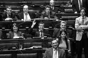 Bancada del Partido Nacional durante la votación de la Ley de Minería de Gran Porte, ayer, en la Cámara de Diputados.