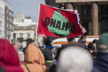 Movilización de Onajpu en la Torre Ejecutiva (archivo, abril de 2023). · Foto: Ernesto Ryan