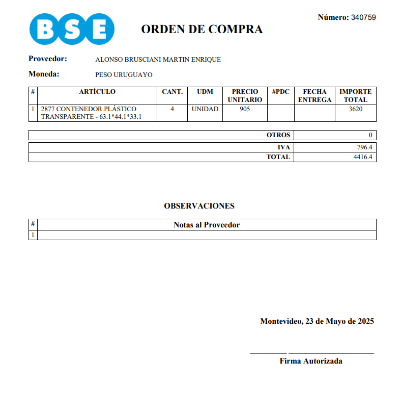 orden de compra bse