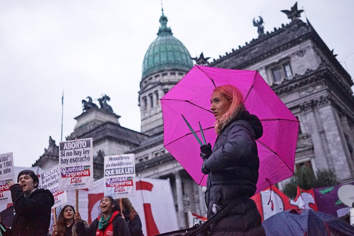 Activistas se manifestaron frente al Congreso Nacional en Buenos Aires, Argentina, hoy · Foto: Mariana Greif