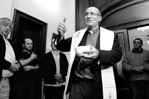 Daniel Sturla, arzobispo de Montevideo, ayer, en la sede Daecpu./Foto: Sandro Pereyra