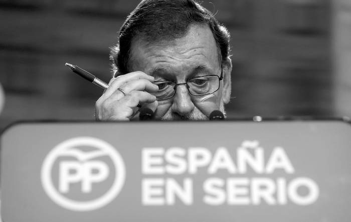 Mariano Rajoy durante la rueda de prensa, ayer, en la sede nacional del PP. Foto: Kiko Huesca, Efe