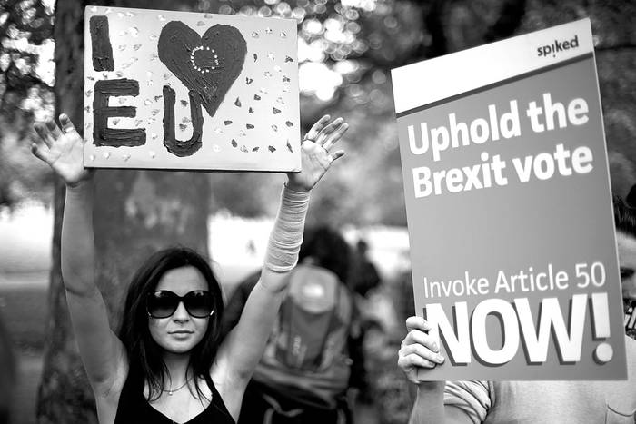 Partidarios de la Unión Europea durante una manifestación contra el brexit
en el Green Park de Londres, el 9 de julio. Foto: Daniel Leal-Olivas, Afp