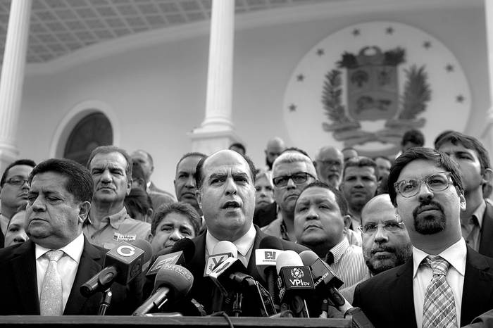 Julio Borges, presidente de la Asamblea Nacional de Venezuela, durante una conferencia de prensa, ayer, en Caracas. Foto: Federico Parra, AFP