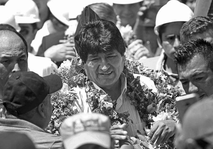 Evo Morales, ayer, en Puerto Quijarro, departamento de Santa Cruz. Foto: Presidencia boliviana, AFP