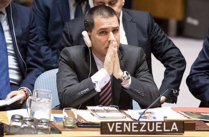 Jorge Arreaza, ministro de Relaciones Exteriores de Venezuela, durante la sesión del Consejo de Seguridad de la Organización de las Naciones Unidas, en Nueva York. Archivo, febrero 2019. · Foto: Johannes Eisele