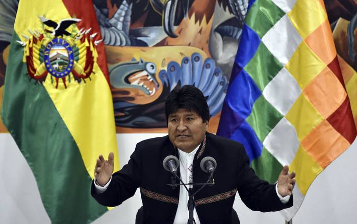 Evo Morales, presidente de Bolivia, durante una conferencia de prensa en la Gran Casa del Pueblo, en La Paz. · Foto: Aizar Raldes, AFP