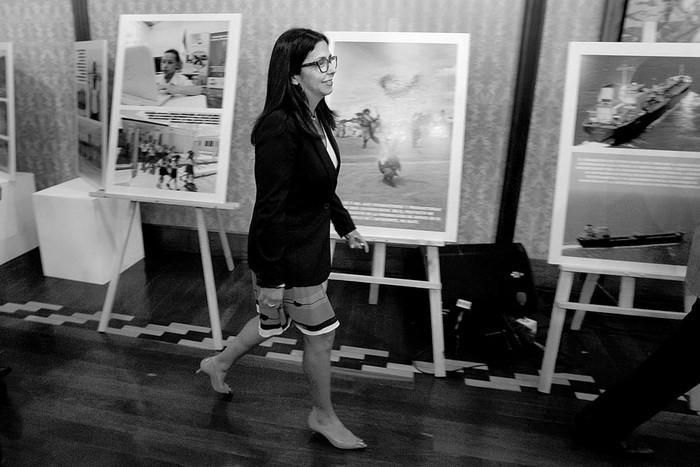 Delcy Rodríguez, ministra de Relaciones Exteriores de Venezuela, llega a una rueda de prensa, ayer, en Caracas (Venezuela). Foto: Miguel Gutiérrez, Efe