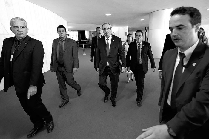 Eduardo Cunha (c), presidente de la Cámara de Diputados de Brasil, ayer,
en el Congreso Nacional, en Brasilia.Foto: Evaristo Sa, Afp