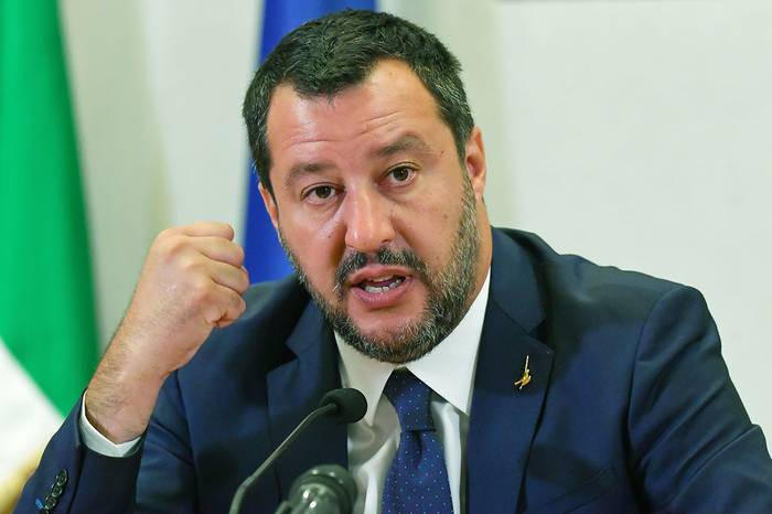 Matteo Salvini, ministro de Interior de Italia, durante una conferencia de prensa, en el palacio Viminale, en Roma.

 · Foto: Andreas Solaro, AFP