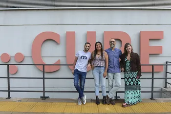 Facundo Hernández, Ana de los Santos, José Meléndez y Dinorah Plada, en el CURE. · Foto: Natalia Ayala