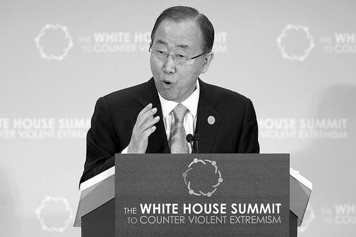 Ban Ki-moon, secretario general de la ONU, en la cumbre internacional de la Casa Blanca contra el extremismo violento, ayer,
en Washington DC, Estados Unidos. Foto: Michael Reynolds, Efe